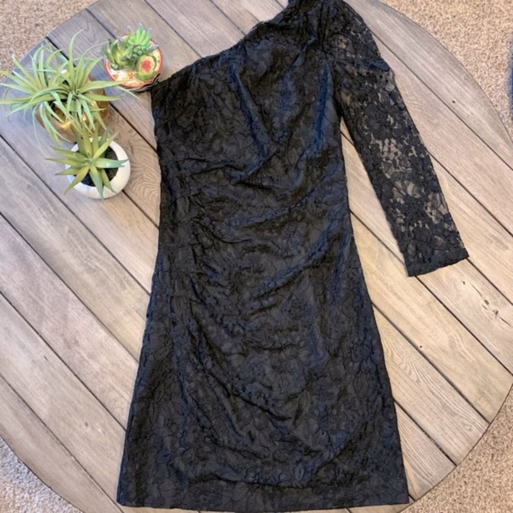 Express one shoulder lace little black dress